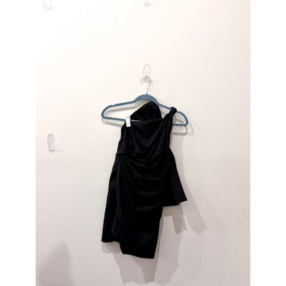 Zara Asymmetric One Shoulder Mini Dress with Twist Large Bow Ribbon Black XS - Picture 4 of 6